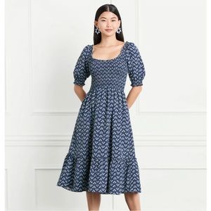 Hill House Louisa Nap Dress Posy Navy Crepe